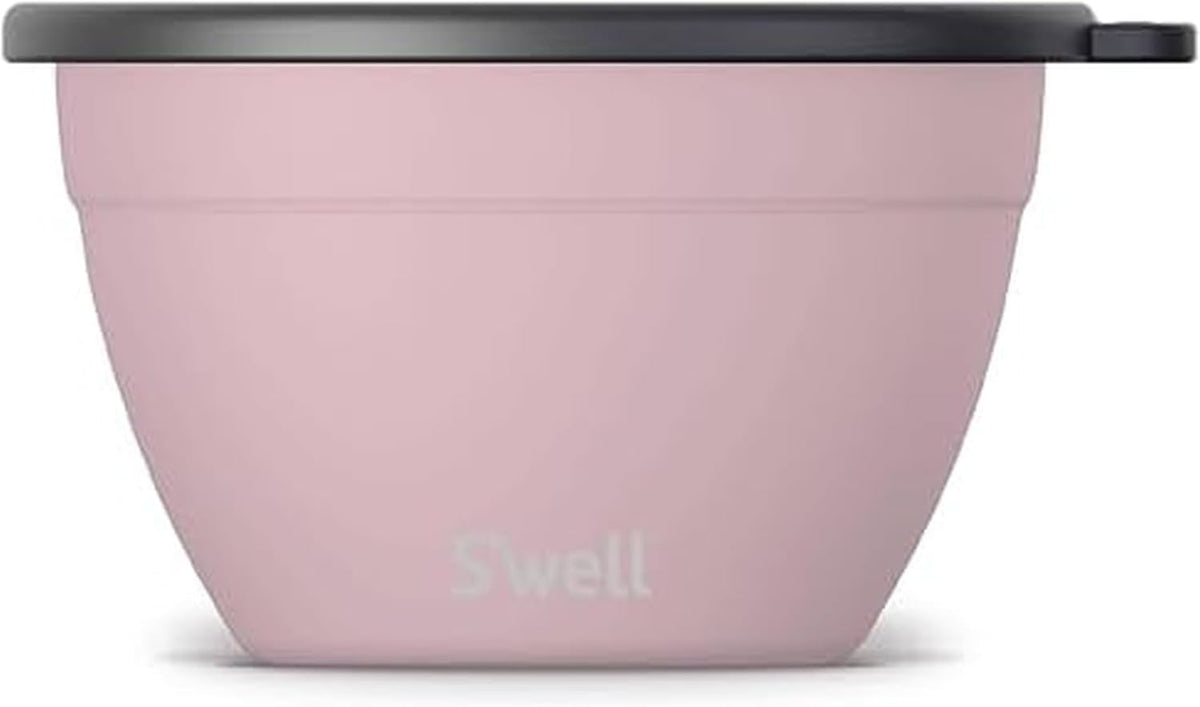 Stainless Steel 64oz Salad Bowl Kit, Pink Topaz Color, Comes with 2oz Mini Canister and Removable Tray for Organization, Leakproof and Dishwasher Safe