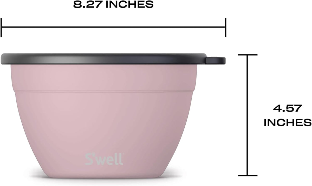 Stainless Steel 64oz Salad Bowl Kit, Pink Topaz Color, Comes with 2oz Mini Canister and Removable Tray for Organization, Leakproof and Dishwasher Safe
