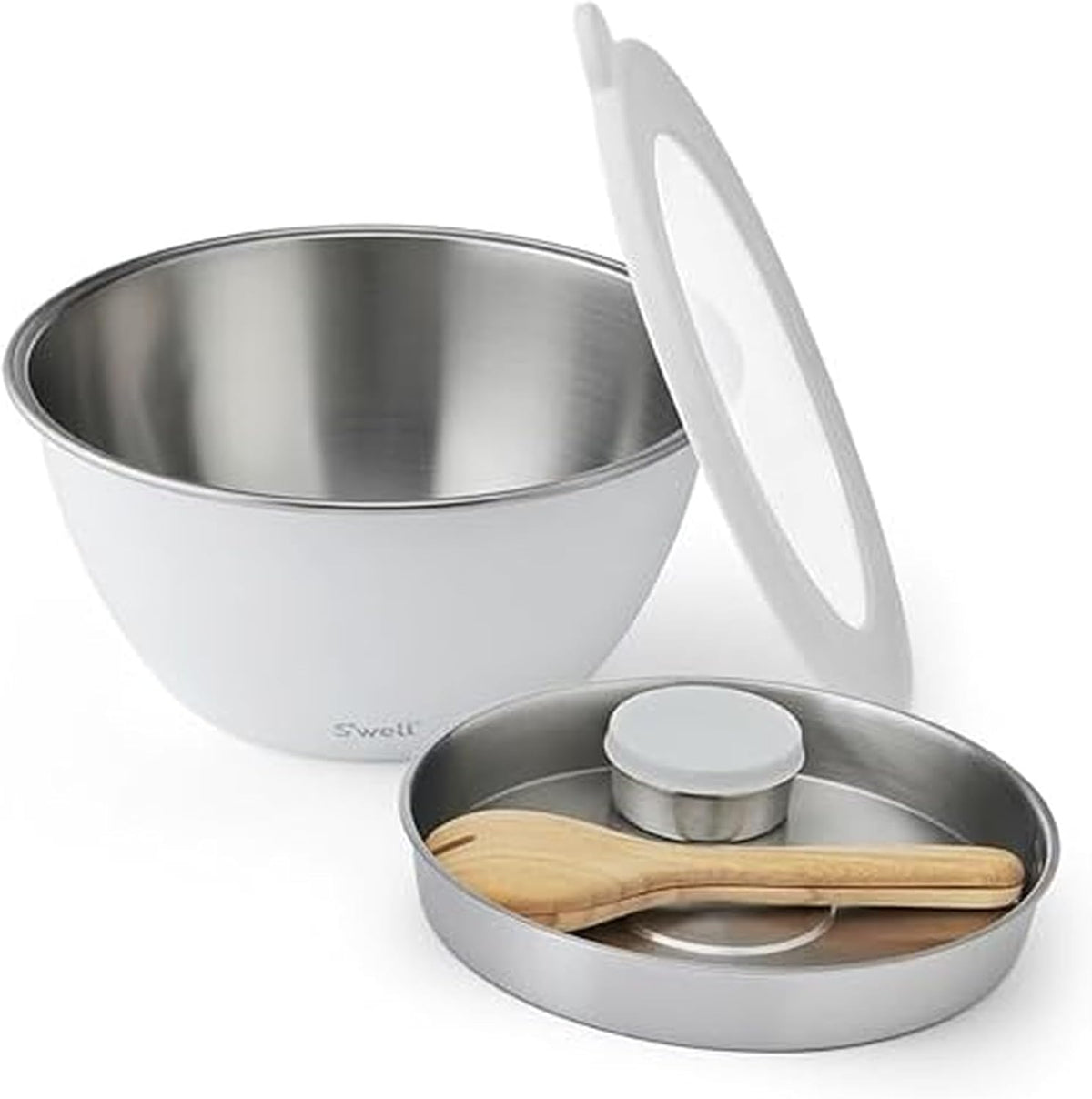 Stainless Steel 64oz Salad Bowl Kit, Pink Topaz Color, Comes with 2oz Mini Canister and Removable Tray for Organization, Leakproof and Dishwasher Safe