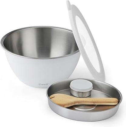 Stainless Steel 64oz Salad Bowl Kit, Pink Topaz Color, Comes with 2oz Mini Canister and Removable Tray for Organization, Leakproof and Dishwasher Safe