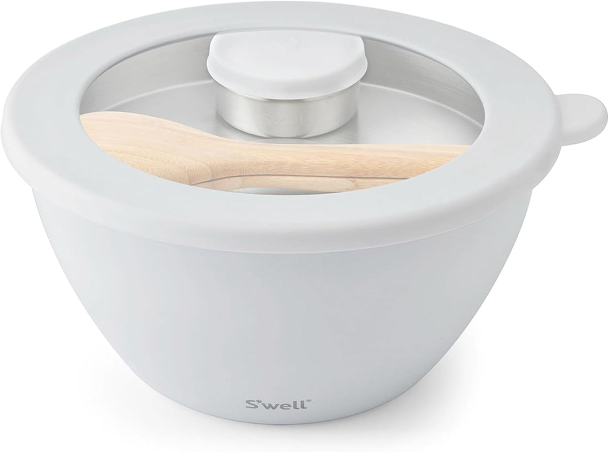 Stainless Steel 64oz Salad Bowl Kit, Pink Topaz Color, Comes with 2oz Mini Canister and Removable Tray for Organization, Leakproof and Dishwasher Safe