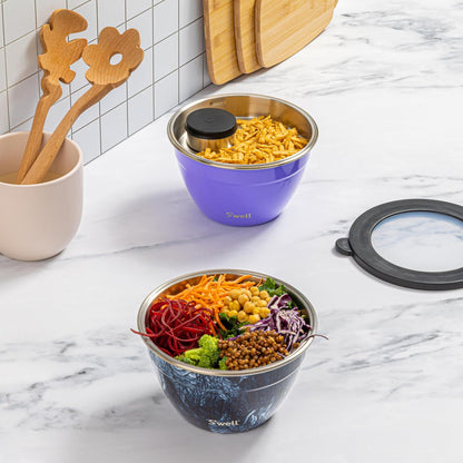 Stainless Steel 64oz Salad Bowl Kit, Pink Topaz Color, Comes with 2oz Mini Canister and Removable Tray for Organization, Leakproof and Dishwasher Safe