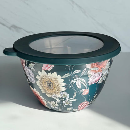 Stainless Steel 64oz Salad Bowl Kit, Pink Topaz Color, Comes with 2oz Mini Canister and Removable Tray for Organization, Leakproof and Dishwasher Safe