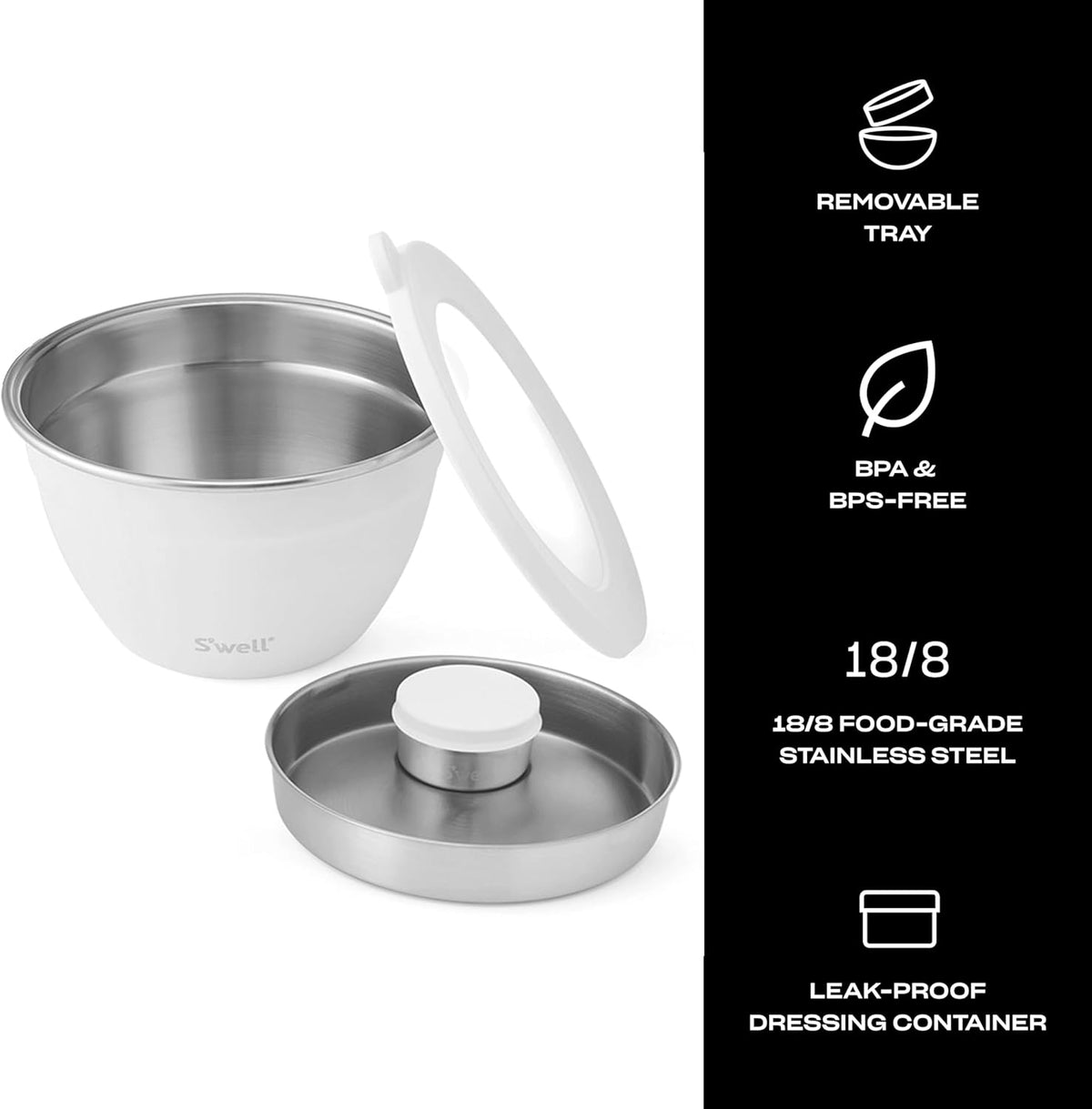 Stainless Steel 64oz Salad Bowl Kit, Pink Topaz Color, Comes with 2oz Mini Canister and Removable Tray for Organization, Leakproof and Dishwasher Safe