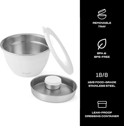 Stainless Steel 64oz Salad Bowl Kit, Pink Topaz Color, Comes with 2oz Mini Canister and Removable Tray for Organization, Leakproof and Dishwasher Safe