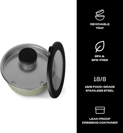 Stainless Steel 64oz Salad Bowl Kit, Pink Topaz Color, Comes with 2oz Mini Canister and Removable Tray for Organization, Leakproof and Dishwasher Safe