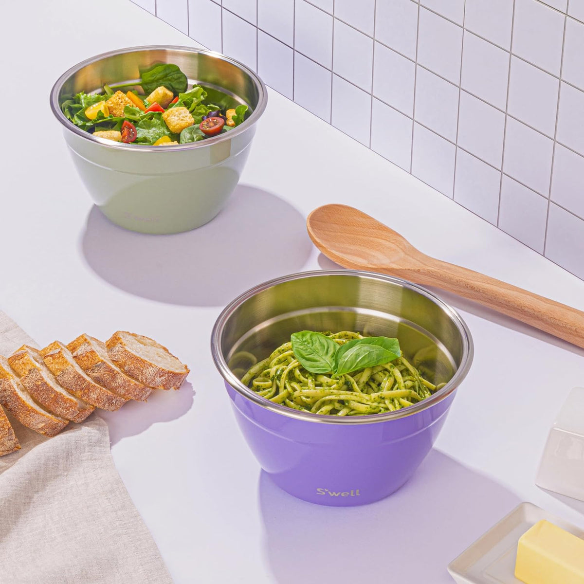 Stainless Steel 64oz Salad Bowl Kit, Pink Topaz Color, Comes with 2oz Mini Canister and Removable Tray for Organization, Leakproof and Dishwasher Safe