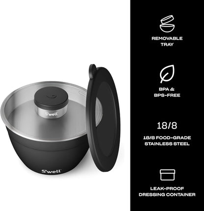 Stainless Steel 64oz Salad Bowl Kit, Pink Topaz Color, Comes with 2oz Mini Canister and Removable Tray for Organization, Leakproof and Dishwasher Safe