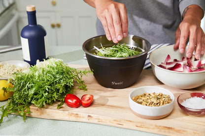 Stainless Steel 64oz Salad Bowl Kit, Pink Topaz Color, Comes with 2oz Mini Canister and Removable Tray for Organization, Leakproof and Dishwasher Safe