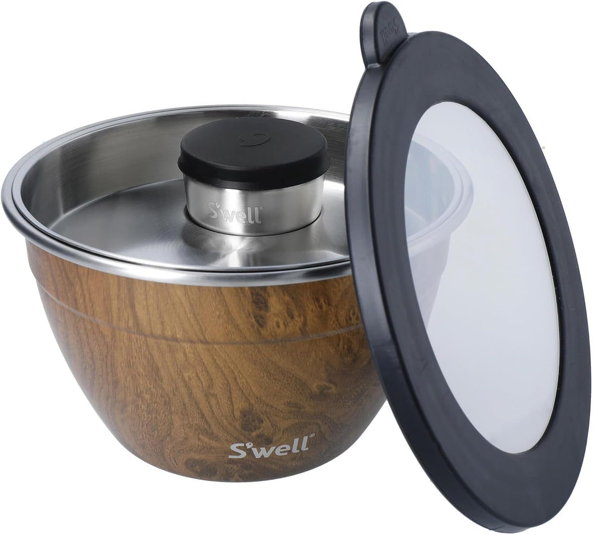 Stainless Steel 64oz Salad Bowl Kit, Pink Topaz Color, Comes with 2oz Mini Canister and Removable Tray for Organization, Leakproof and Dishwasher Safe