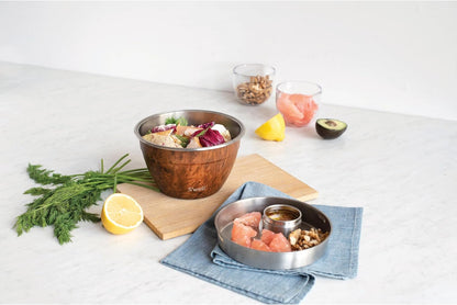 Stainless Steel 64oz Salad Bowl Kit, Pink Topaz Color, Comes with 2oz Mini Canister and Removable Tray for Organization, Leakproof and Dishwasher Safe