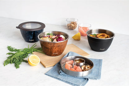 Stainless Steel 64oz Salad Bowl Kit, Pink Topaz Color, Comes with 2oz Mini Canister and Removable Tray for Organization, Leakproof and Dishwasher Safe