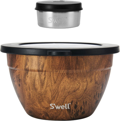 Stainless Steel 64oz Salad Bowl Kit, Pink Topaz Color, Comes with 2oz Mini Canister and Removable Tray for Organization, Leakproof and Dishwasher Safe