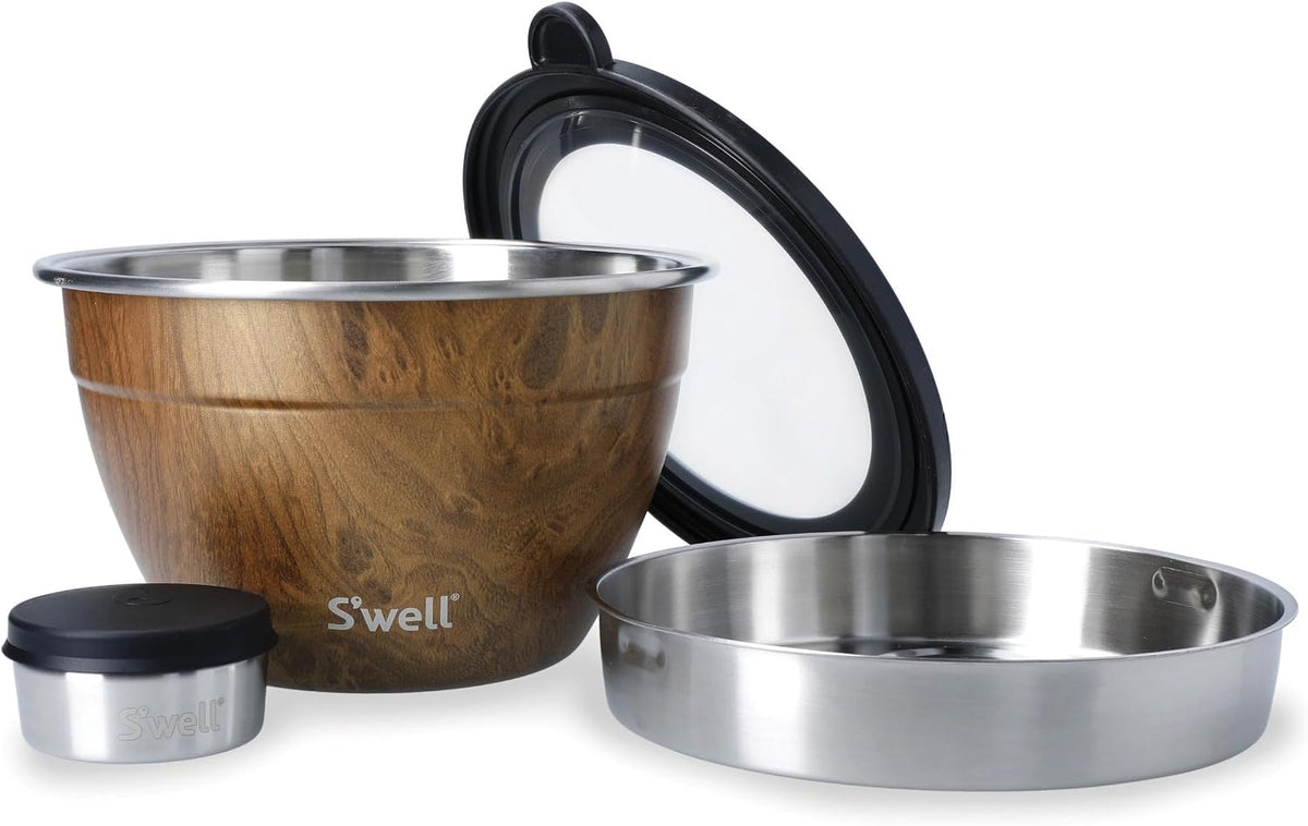 Stainless Steel 64oz Salad Bowl Kit, Pink Topaz Color, Comes with 2oz Mini Canister and Removable Tray for Organization, Leakproof and Dishwasher Safe