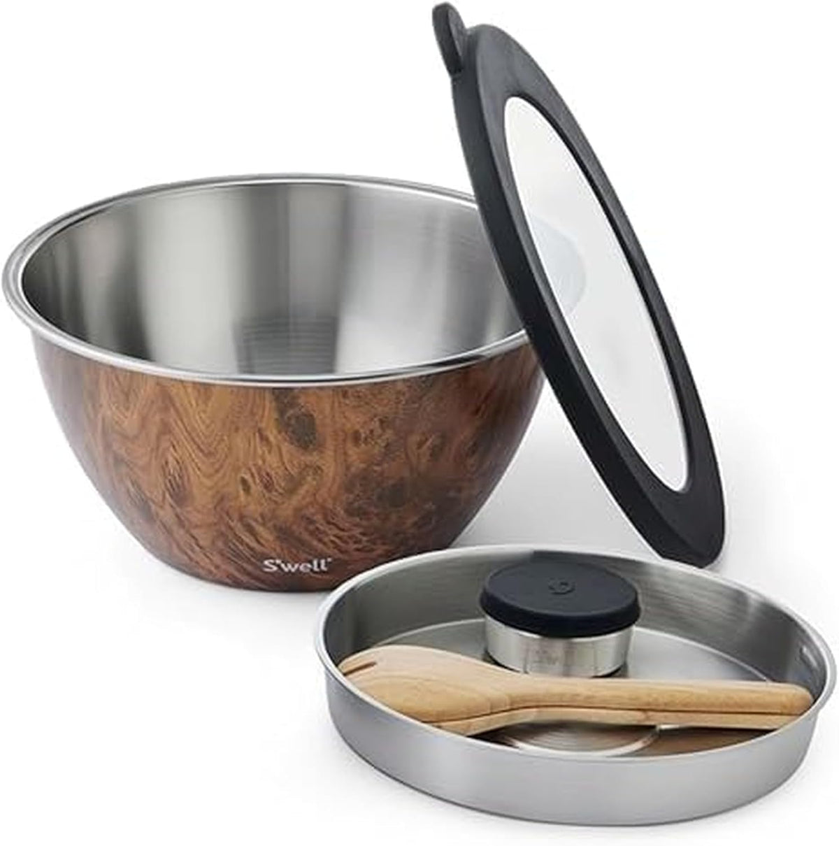 Stainless Steel 64oz Salad Bowl Kit, Pink Topaz Color, Comes with 2oz Mini Canister and Removable Tray for Organization, Leakproof and Dishwasher Safe