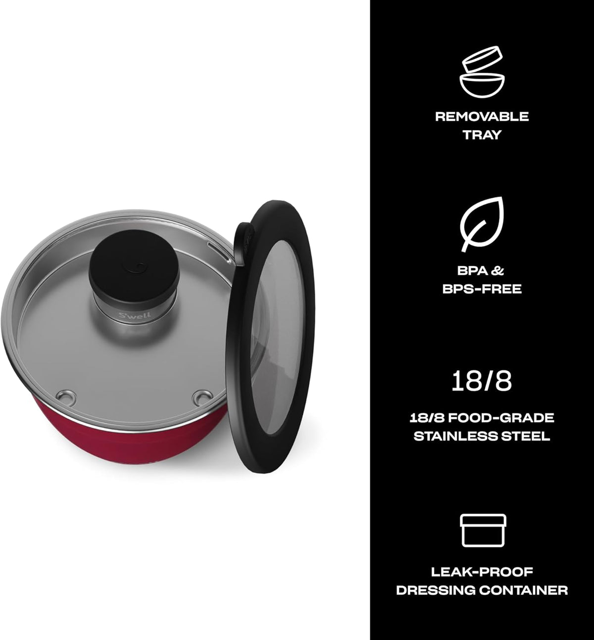 Stainless Steel 64oz Salad Bowl Kit, Pink Topaz Color, Comes with 2oz Mini Canister and Removable Tray for Organization, Leakproof and Dishwasher Safe
