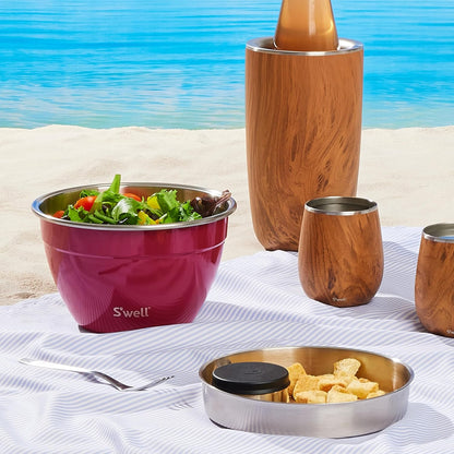Stainless Steel 64oz Salad Bowl Kit, Pink Topaz Color, Comes with 2oz Mini Canister and Removable Tray for Organization, Leakproof and Dishwasher Safe