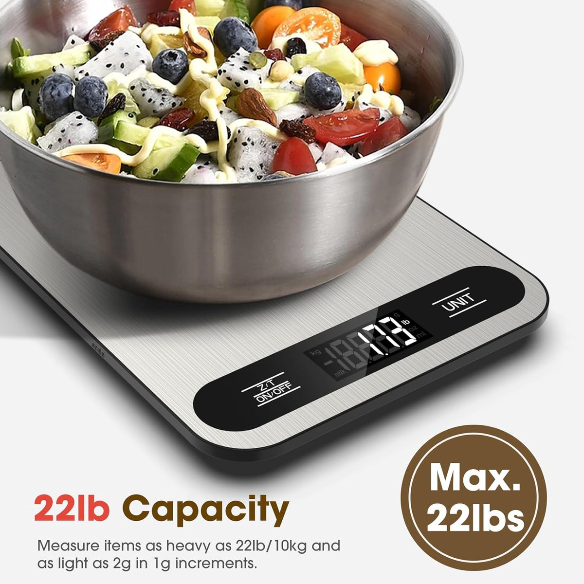 Food Scale, 22lb Digital Kitchen Scale with 6 Units Tare Function