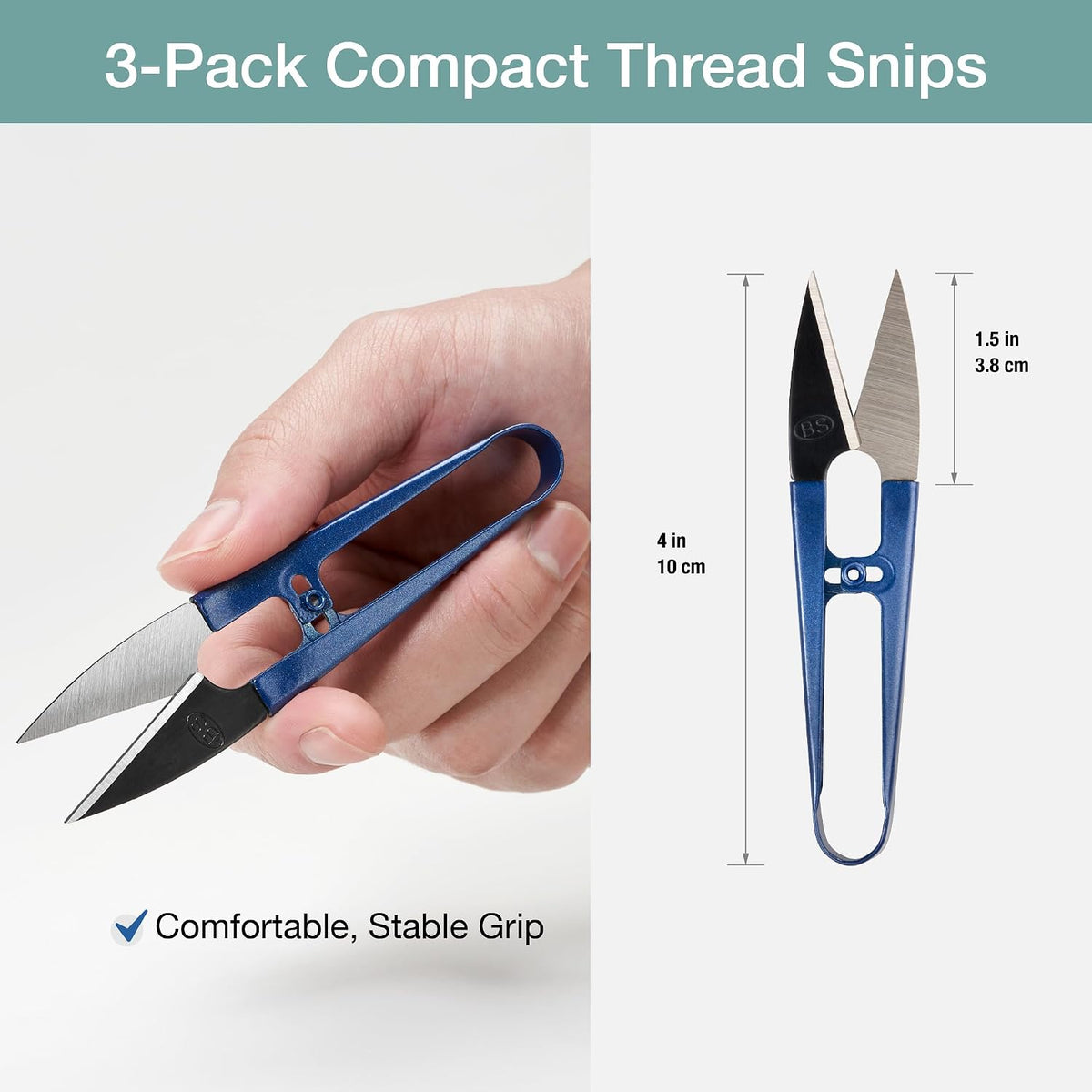 Sewing Scissors (3-Piece Set) High-Carbon Steel Thread, Yarn, Embroidery Clippers | Handheld Snippers for Arts, Crafts, and DIY Projects | Multipurpose Use Navy Blue