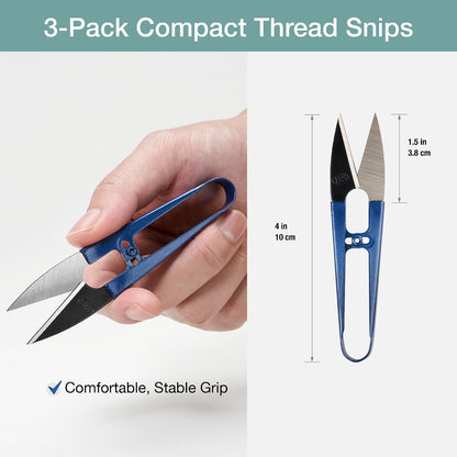 Sewing Scissors (3-Piece Set) High-Carbon Steel Thread, Yarn, Embroidery Clippers | Handheld Snippers for Arts, Crafts, and DIY Projects | Multipurpose Use Navy Blue