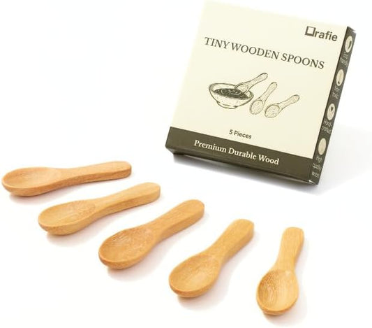 2.3 Inch Tiny Wooden Spoons (5 Pcs) Handmade Mini Spoon for Condiments, Sauces, Salt, Sugar, Spices, Dips, Seasonings, Herbs, Garnishes