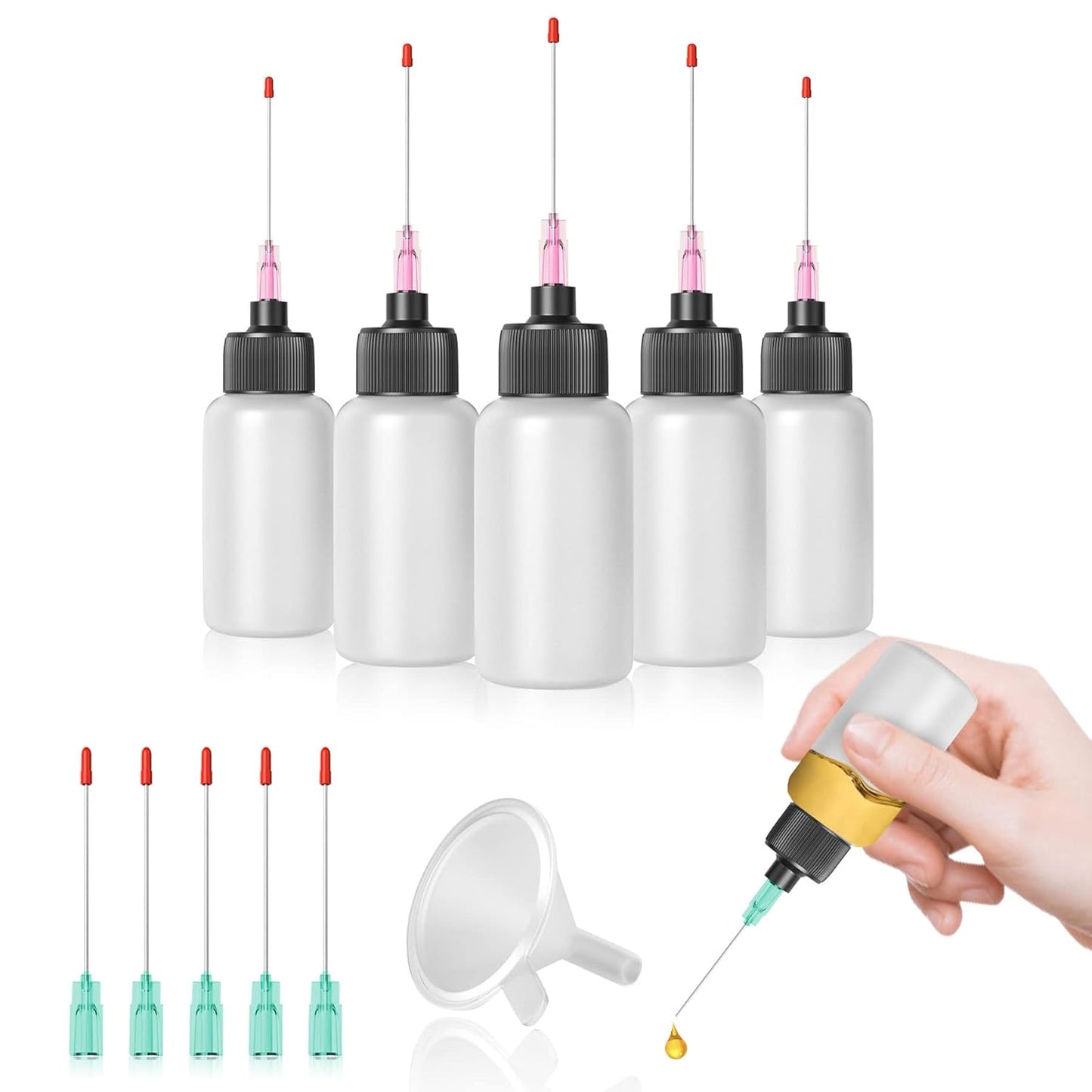 5 Pcs Oil Bottles (1 oz), Precision Tip Applicators for Crafts & Hinges | Precision Gun Oil Bottle, Controlled Oil Dispensing, 1.5 Inch Stainless Tips, Soft LDPE, Sewing Machines & Tight Spaces