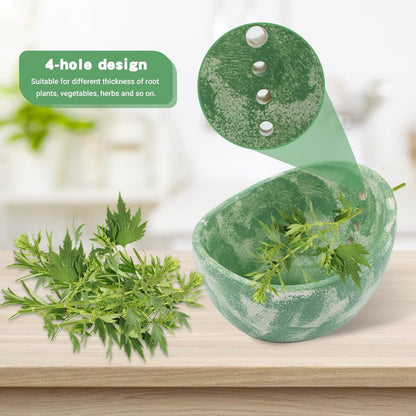 Pottery Herb Stripper Bowl (2025 Upgrade) - Handmade Ceramic Peeling Cup with Different Round Hole Sizes for Separating Leaves & Stems | Dishwasher-Safe(COLOR:Green)
