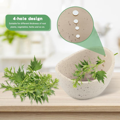 Pottery Herb Stripper Bowl (2025 Upgrade) - Handmade Ceramic Peeling Cup with Different Round Hole Sizes for Separating Leaves & Stems | Dishwasher-Safe(COLOR:Green)