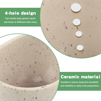 Pottery Herb Stripper Bowl (2025 Upgrade) - Handmade Ceramic Peeling Cup with Different Round Hole Sizes for Separating Leaves & Stems | Dishwasher-Safe(COLOR:Green)