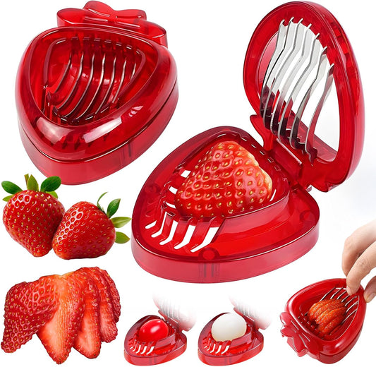 Strawberry Huller Corer Stem Remover, Efficient Pitter Tool, Fruit Slicer Cutter Egg Banana Chopper (Style B- Slicer)