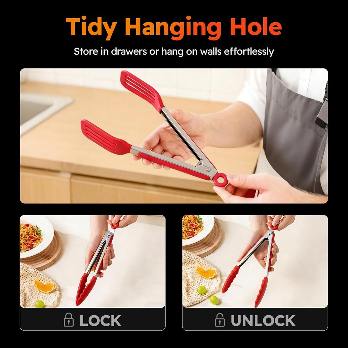 3 Pack Kitchen Tongs, Non Stick Stainless Steel 9 Inch Tongs With Silicone Tip for Cooking BBQ Baking(Red)