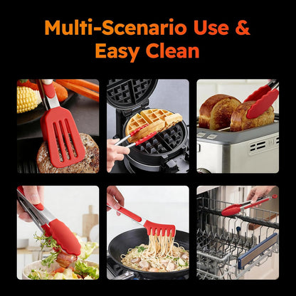 3 Pack Kitchen Tongs, Non Stick Stainless Steel 9 Inch Tongs With Silicone Tip for Cooking BBQ Baking(Red)
