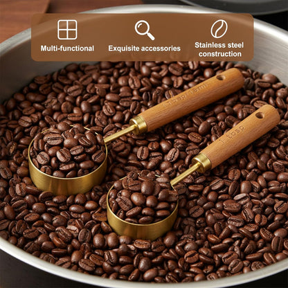 2 PCS Coffee Scoop Gold 1 Tablespoon Measuring Spoon (15ml) Stainless Steel Coffee Measuring Spoon Vintage 1 Tablespoon Scoop with Wooden Handle for Tea, Kitchen