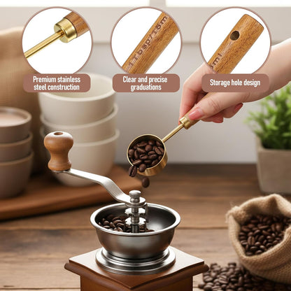 2 PCS Coffee Scoop Gold 1 Tablespoon Measuring Spoon (15ml) Stainless Steel Coffee Measuring Spoon Vintage 1 Tablespoon Scoop with Wooden Handle for Tea, Kitchen
