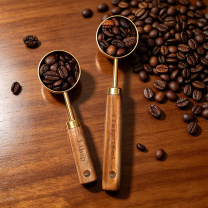 2 PCS Coffee Scoop Gold 1 Tablespoon Measuring Spoon (15ml) Stainless Steel Coffee Measuring Spoon Vintage 1 Tablespoon Scoop with Wooden Handle for Tea, Kitchen