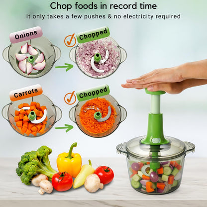 Express Manual Food Chopper: Large 8.5-Cup, Hand Chopper Vegetable Cutter to Chop Veggies, Fruits, Herbs, Garlic Onion Chopper for Salsa, Salad, Pesto, Guacamole, Coleslaw, Indian Cooking