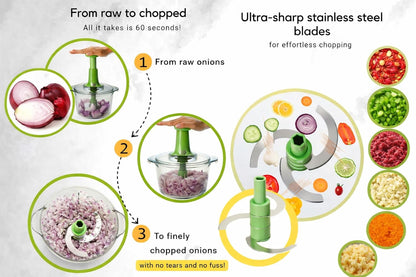 Express Manual Food Chopper: Large 8.5-Cup, Hand Chopper Vegetable Cutter to Chop Veggies, Fruits, Herbs, Garlic Onion Chopper for Salsa, Salad, Pesto, Guacamole, Coleslaw, Indian Cooking