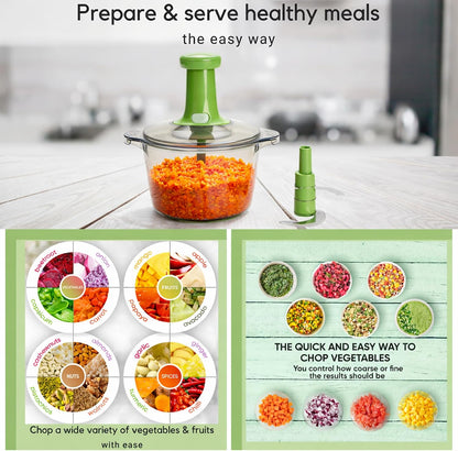 Express Manual Food Chopper: Large 8.5-Cup, Hand Chopper Vegetable Cutter to Chop Veggies, Fruits, Herbs, Garlic Onion Chopper for Salsa, Salad, Pesto, Guacamole, Coleslaw, Indian Cooking