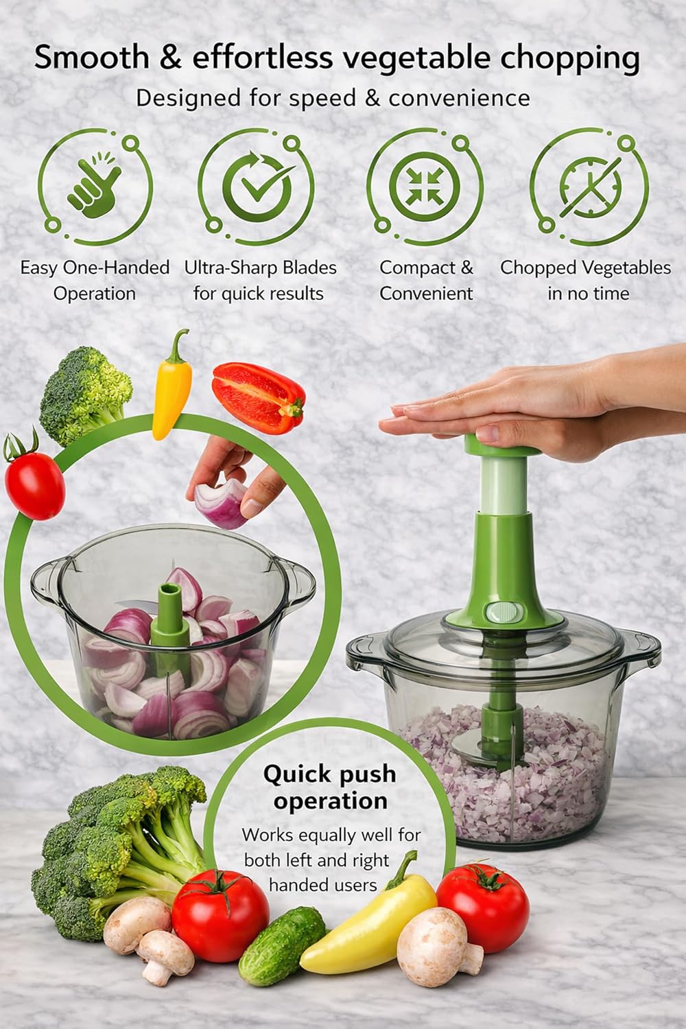 Express Manual Food Chopper: Large 8.5-Cup, Hand Chopper Vegetable Cutter to Chop Veggies, Fruits, Herbs, Garlic Onion Chopper for Salsa, Salad, Pesto, Guacamole, Coleslaw, Indian Cooking