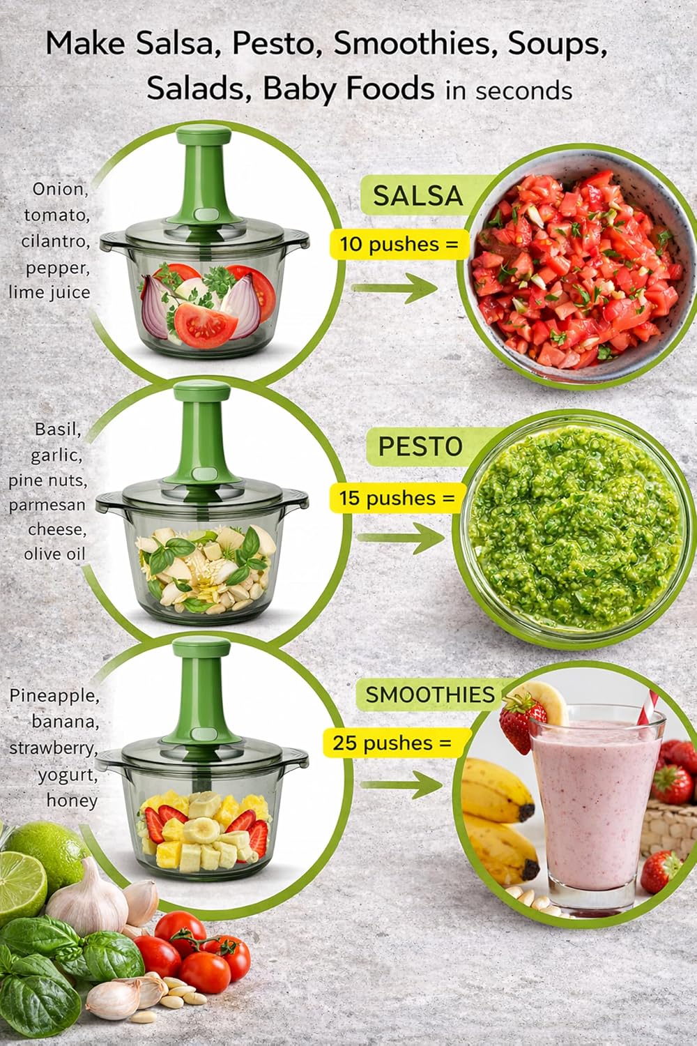 Express Manual Food Chopper: Large 8.5-Cup, Hand Chopper Vegetable Cutter to Chop Veggies, Fruits, Herbs, Garlic Onion Chopper for Salsa, Salad, Pesto, Guacamole, Coleslaw, Indian Cooking