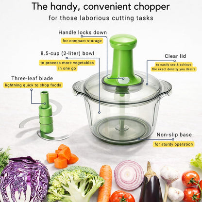 Express Manual Food Chopper: Large 8.5-Cup, Hand Chopper Vegetable Cutter to Chop Veggies, Fruits, Herbs, Garlic Onion Chopper for Salsa, Salad, Pesto, Guacamole, Coleslaw, Indian Cooking