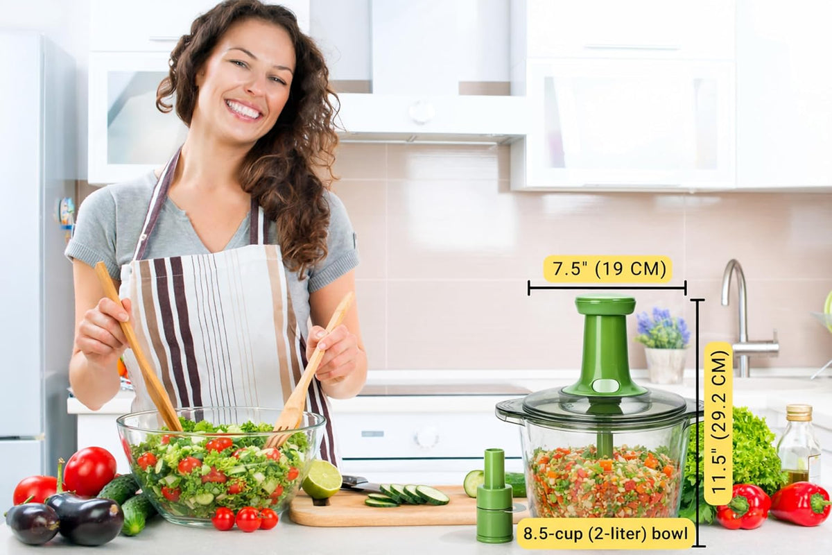 Express Manual Food Chopper: Large 8.5-Cup, Hand Chopper Vegetable Cutter to Chop Veggies, Fruits, Herbs, Garlic Onion Chopper for Salsa, Salad, Pesto, Guacamole, Coleslaw, Indian Cooking