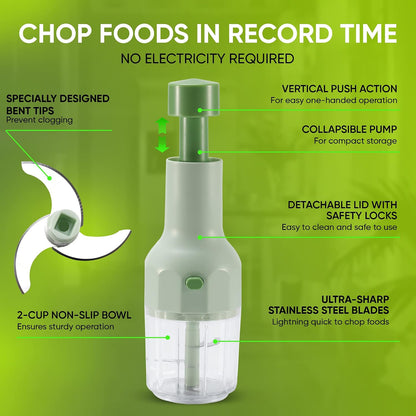 Express Manual Food Chopper: Large 8.5-Cup, Hand Chopper Vegetable Cutter to Chop Veggies, Fruits, Herbs, Garlic Onion Chopper for Salsa, Salad, Pesto, Guacamole, Coleslaw, Indian Cooking
