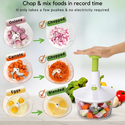 Express Manual Food Chopper: Large 8.5-Cup, Hand Chopper Vegetable Cutter to Chop Veggies, Fruits, Herbs, Garlic Onion Chopper for Salsa, Salad, Pesto, Guacamole, Coleslaw, Indian Cooking