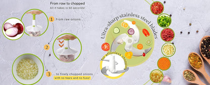 Express Manual Food Chopper: Large 8.5-Cup, Hand Chopper Vegetable Cutter to Chop Veggies, Fruits, Herbs, Garlic Onion Chopper for Salsa, Salad, Pesto, Guacamole, Coleslaw, Indian Cooking