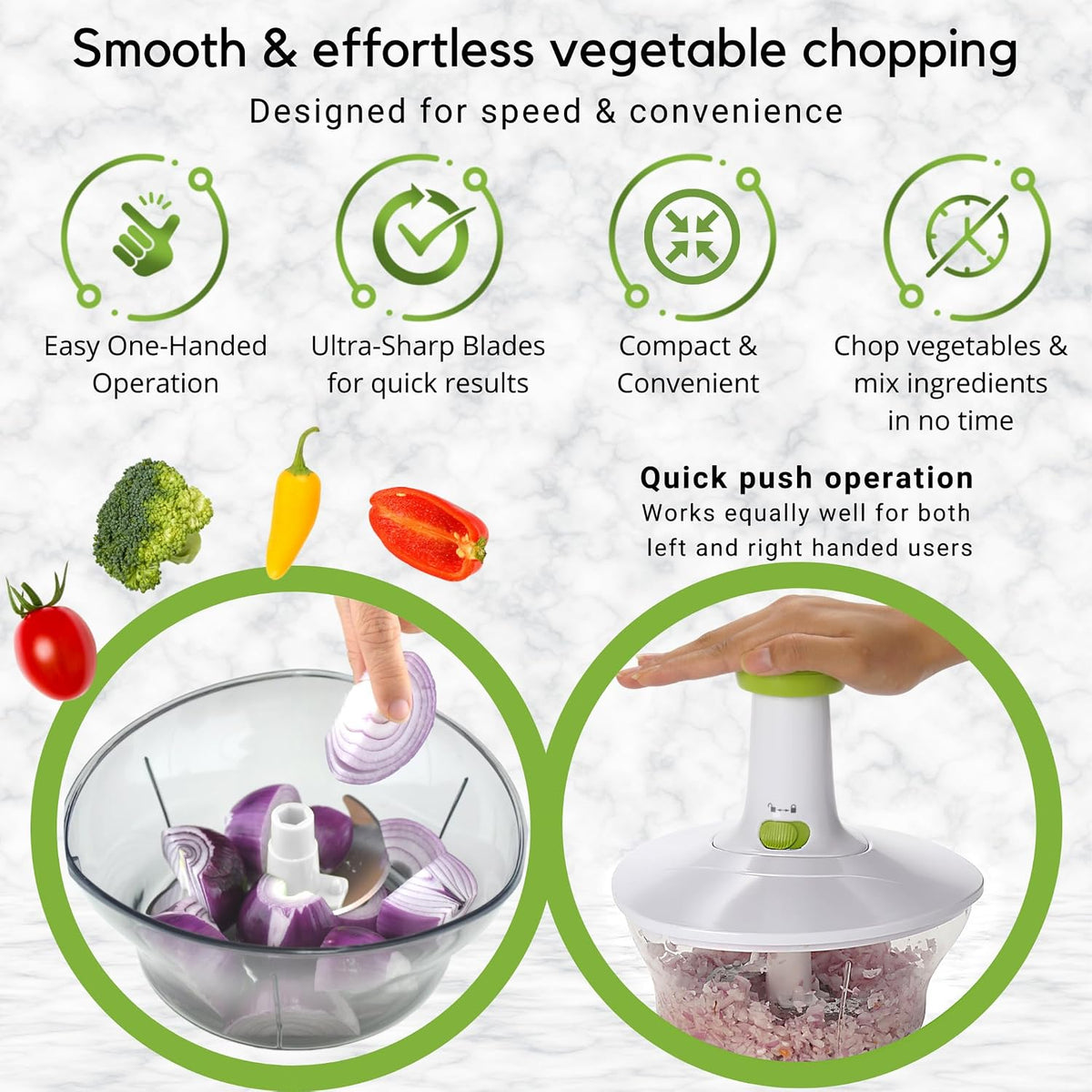 Express Manual Food Chopper: Large 8.5-Cup, Hand Chopper Vegetable Cutter to Chop Veggies, Fruits, Herbs, Garlic Onion Chopper for Salsa, Salad, Pesto, Guacamole, Coleslaw, Indian Cooking