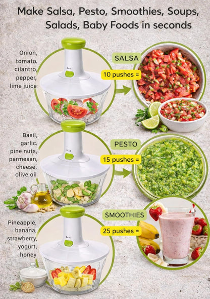 Express Manual Food Chopper: Large 8.5-Cup, Hand Chopper Vegetable Cutter to Chop Veggies, Fruits, Herbs, Garlic Onion Chopper for Salsa, Salad, Pesto, Guacamole, Coleslaw, Indian Cooking