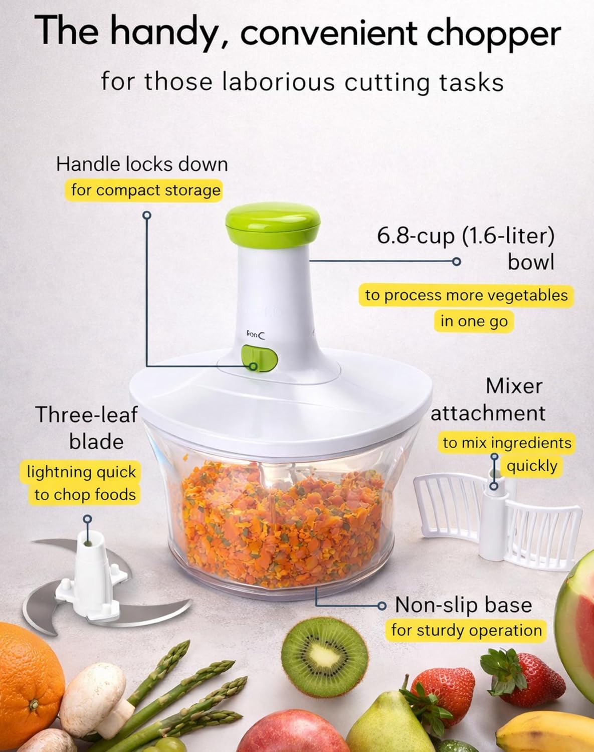 Express Manual Food Chopper: Large 8.5-Cup, Hand Chopper Vegetable Cutter to Chop Veggies, Fruits, Herbs, Garlic Onion Chopper for Salsa, Salad, Pesto, Guacamole, Coleslaw, Indian Cooking