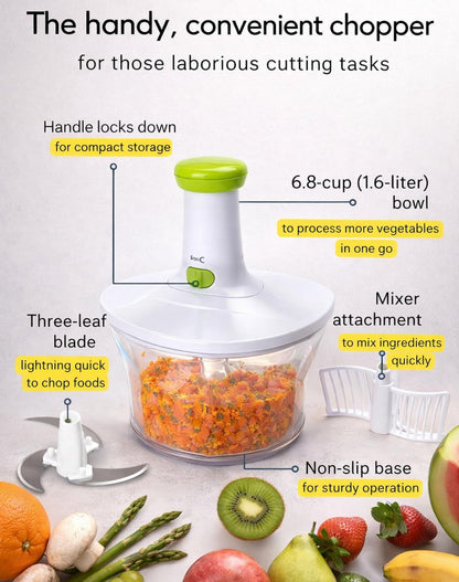 Express Manual Food Chopper: Large 8.5-Cup, Hand Chopper Vegetable Cutter to Chop Veggies, Fruits, Herbs, Garlic Onion Chopper for Salsa, Salad, Pesto, Guacamole, Coleslaw, Indian Cooking