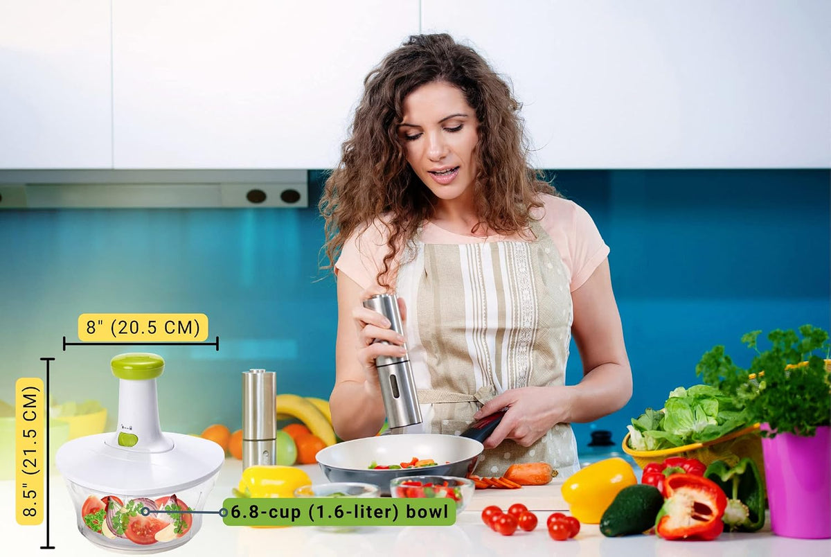 Express Manual Food Chopper: Large 8.5-Cup, Hand Chopper Vegetable Cutter to Chop Veggies, Fruits, Herbs, Garlic Onion Chopper for Salsa, Salad, Pesto, Guacamole, Coleslaw, Indian Cooking